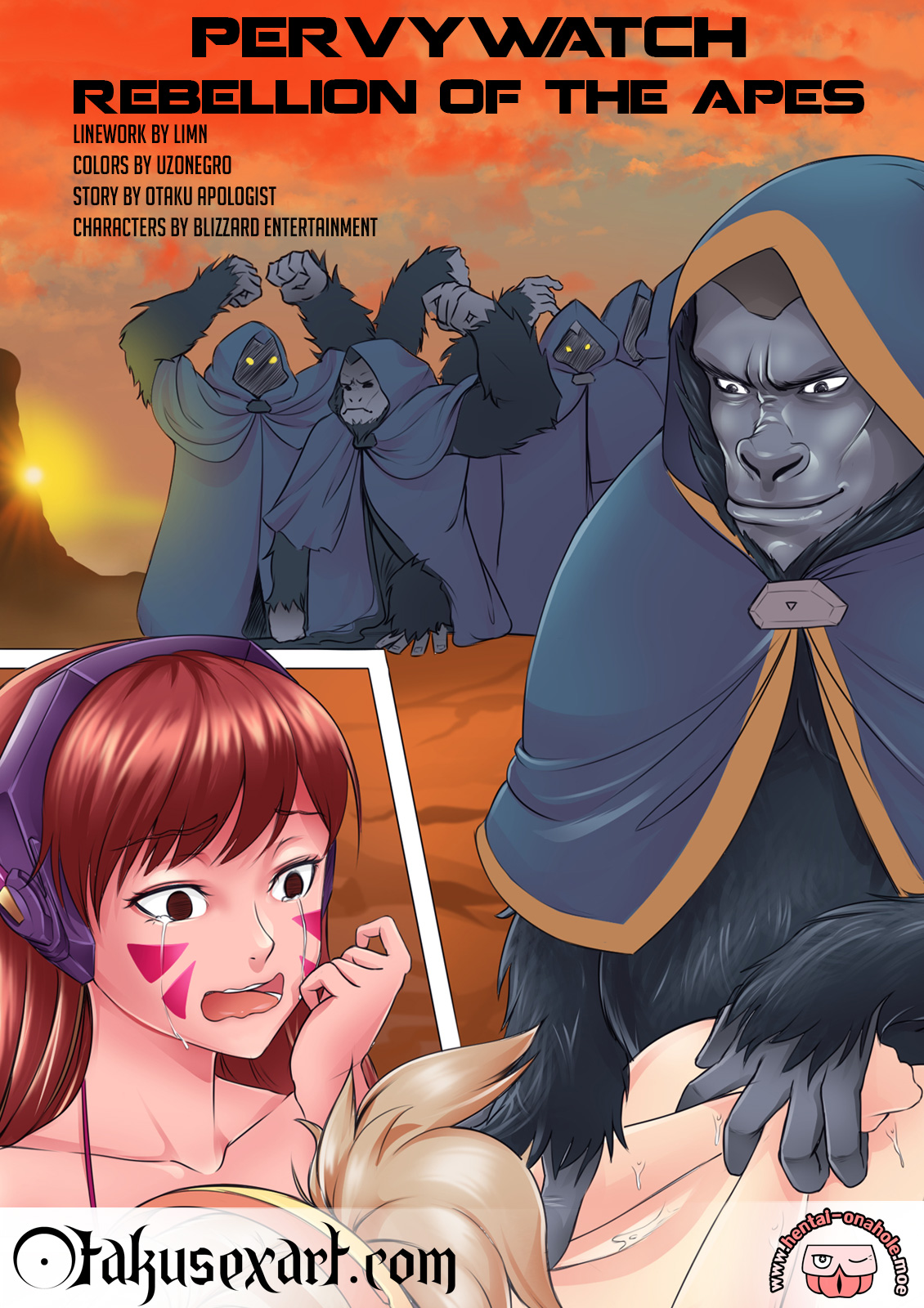 pervywatch rebellion of the apes overwatch hentai comic with dva mercy winston group sex orgy