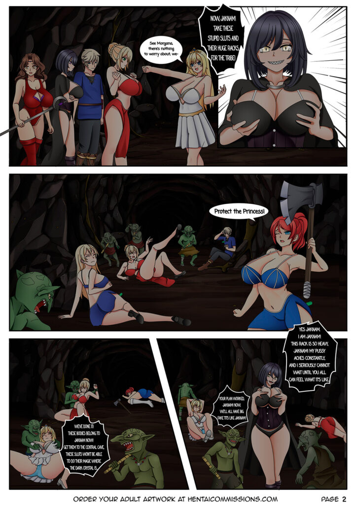 sexy anime girls are captured by green skin goblins in a dark cave
